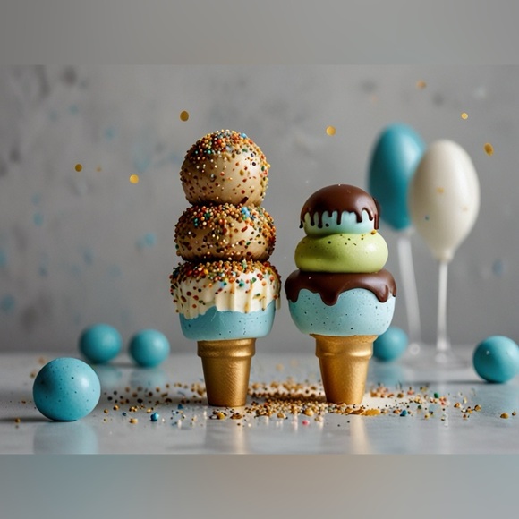 HANDCRAFTED digital art print Colorful Ice Cream Cone Party Decorations wall art - Picture 1 of 9